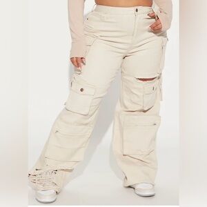 Fashion Nova Cream High-Rise Cargo Pants